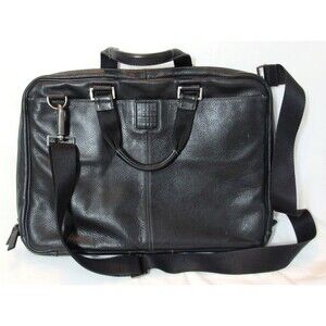 Boconi Black Leather Tumbled Pebbled Messenger Briefcase Laptop Case EUC